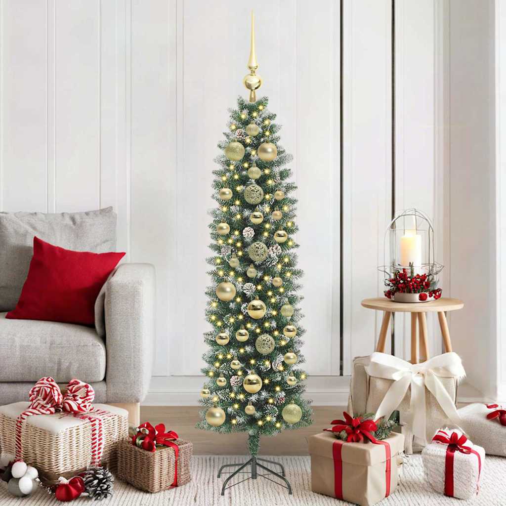 vidaXL Artificial Slim Christmas Tree Green and White 150 cm 1