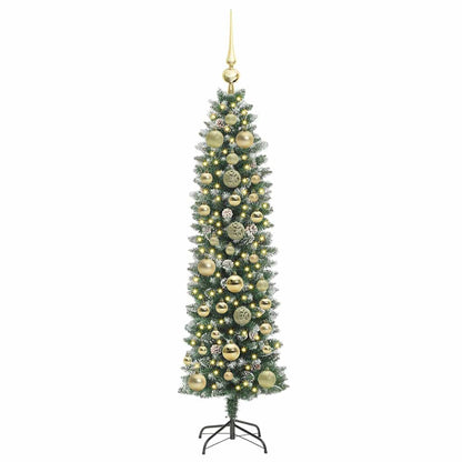 vidaXL Artificial Slim Christmas Tree Green and White 150 cm 3