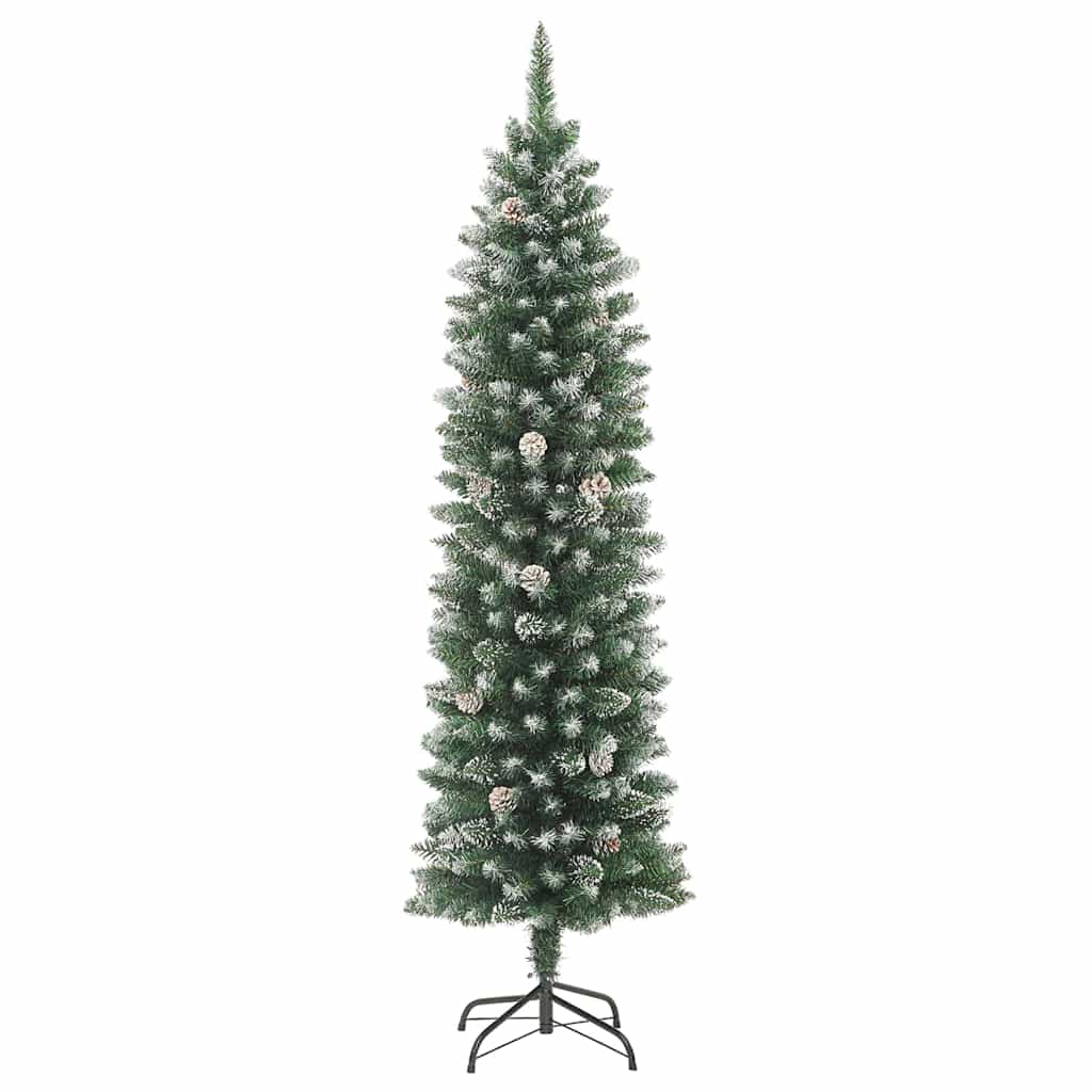vidaXL Artificial Slim Christmas Tree Green and White 150 cm 5