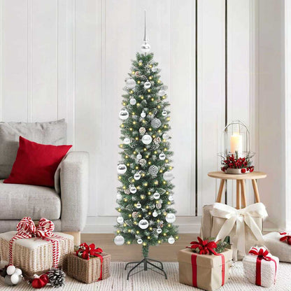 vidaXL Artificial Slim Christmas Tree Green and White 150 cm 1