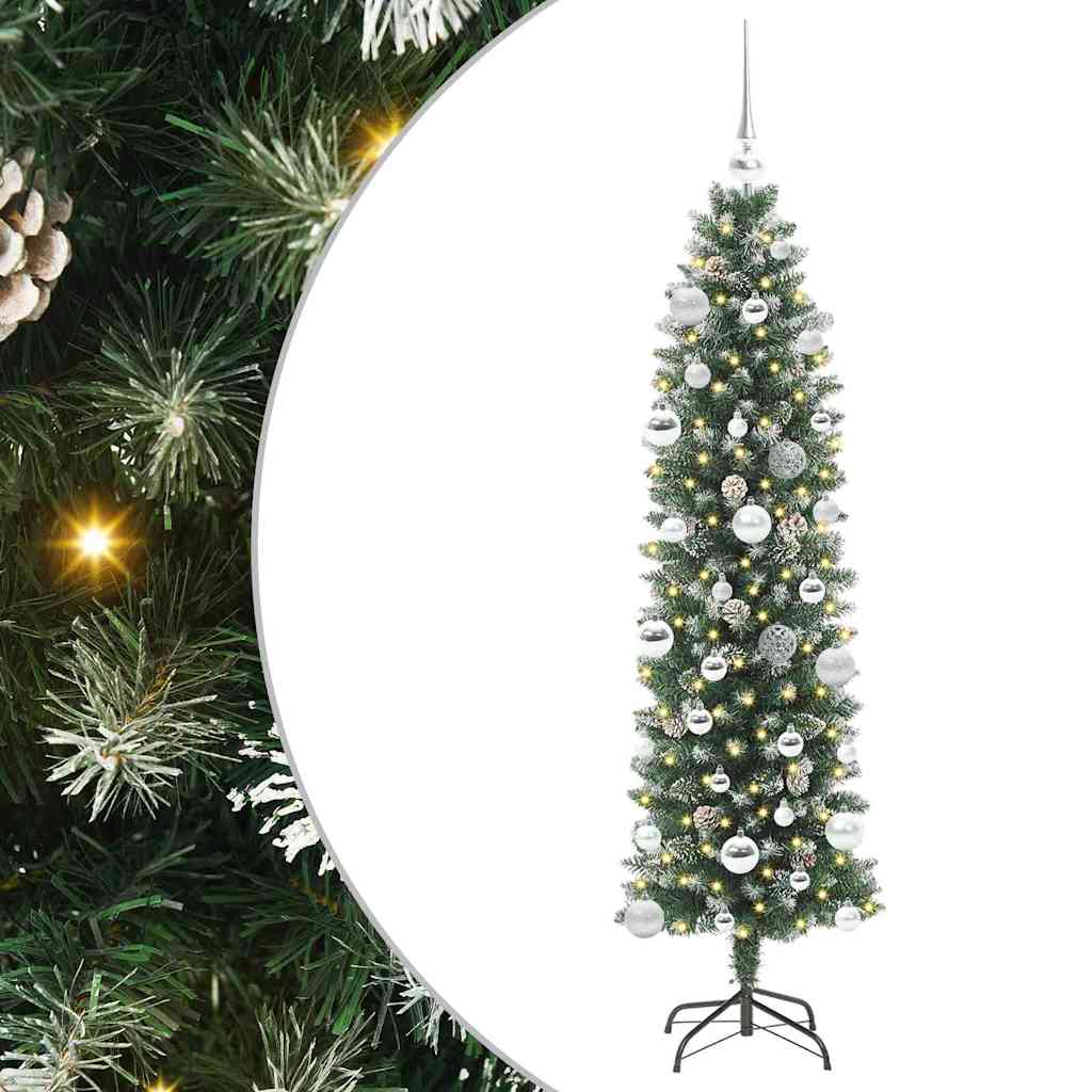 vidaXL Artificial Slim Christmas Tree Green and White 150 cm 2