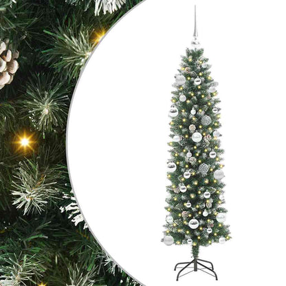 vidaXL Artificial Slim Christmas Tree Green and White 150 cm 2