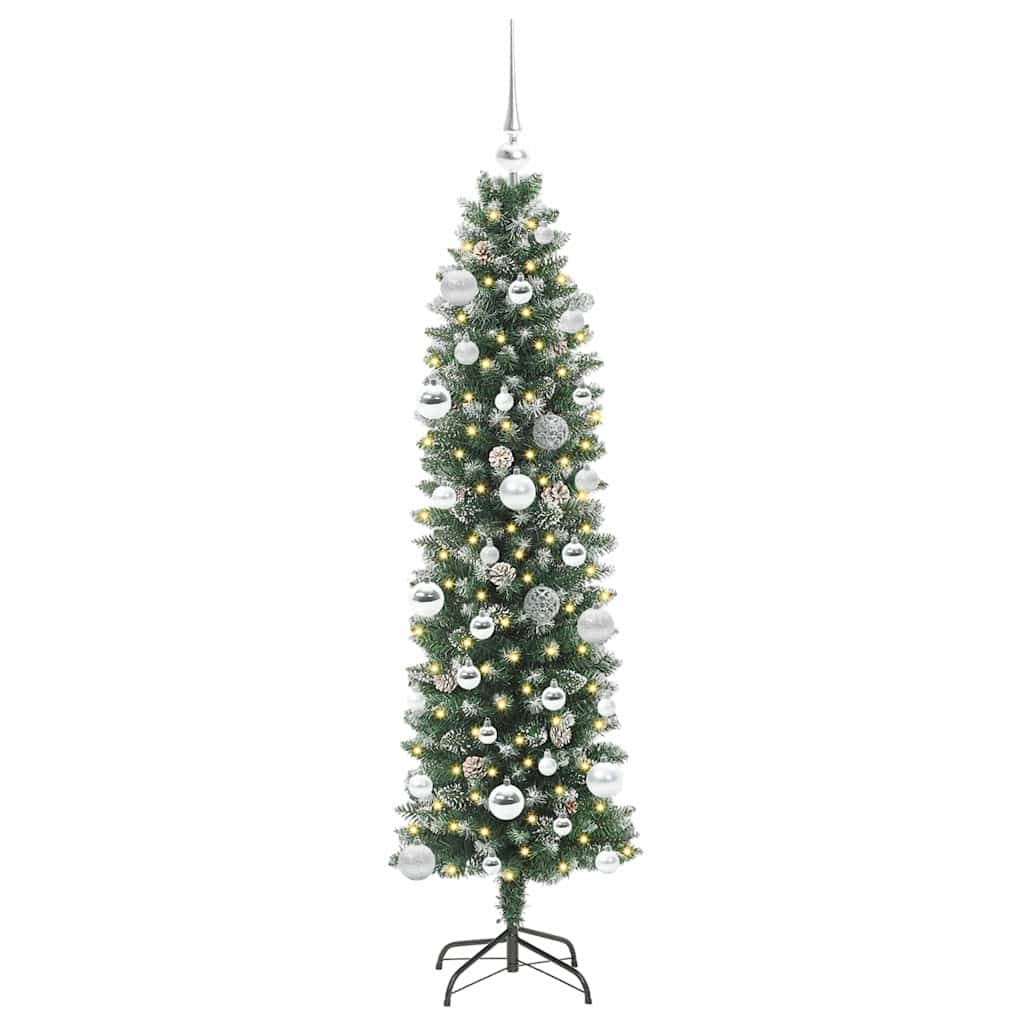 vidaXL Artificial Slim Christmas Tree Green and White 150 cm 3