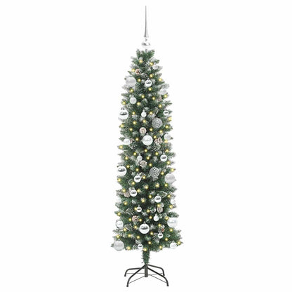 vidaXL Artificial Slim Christmas Tree Green and White 150 cm 3