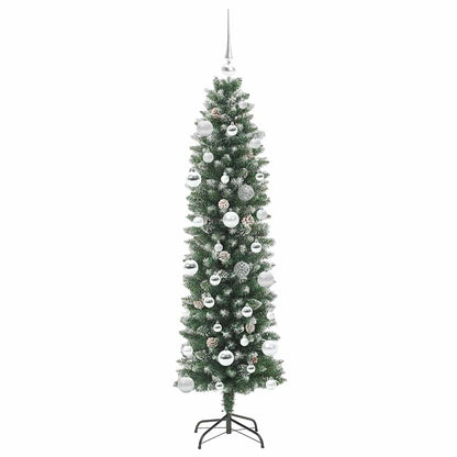 vidaXL Artificial Slim Christmas Tree Green and White 150 cm 4