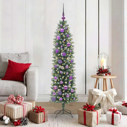vidaXL Artificial Slim Christmas Tree Green and White 150 cm 1