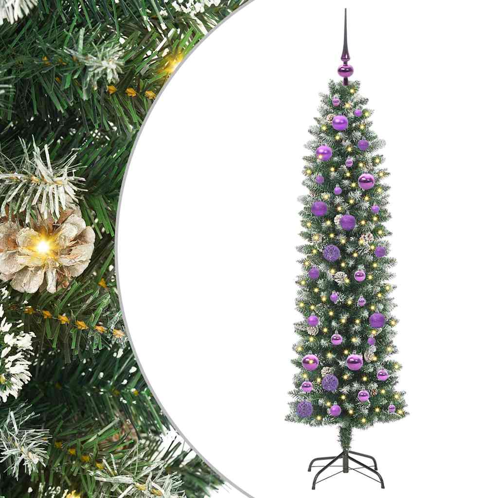 vidaXL Artificial Slim Christmas Tree Green and White 150 cm 2