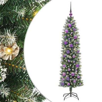 vidaXL Artificial Slim Christmas Tree Green and White 150 cm 2