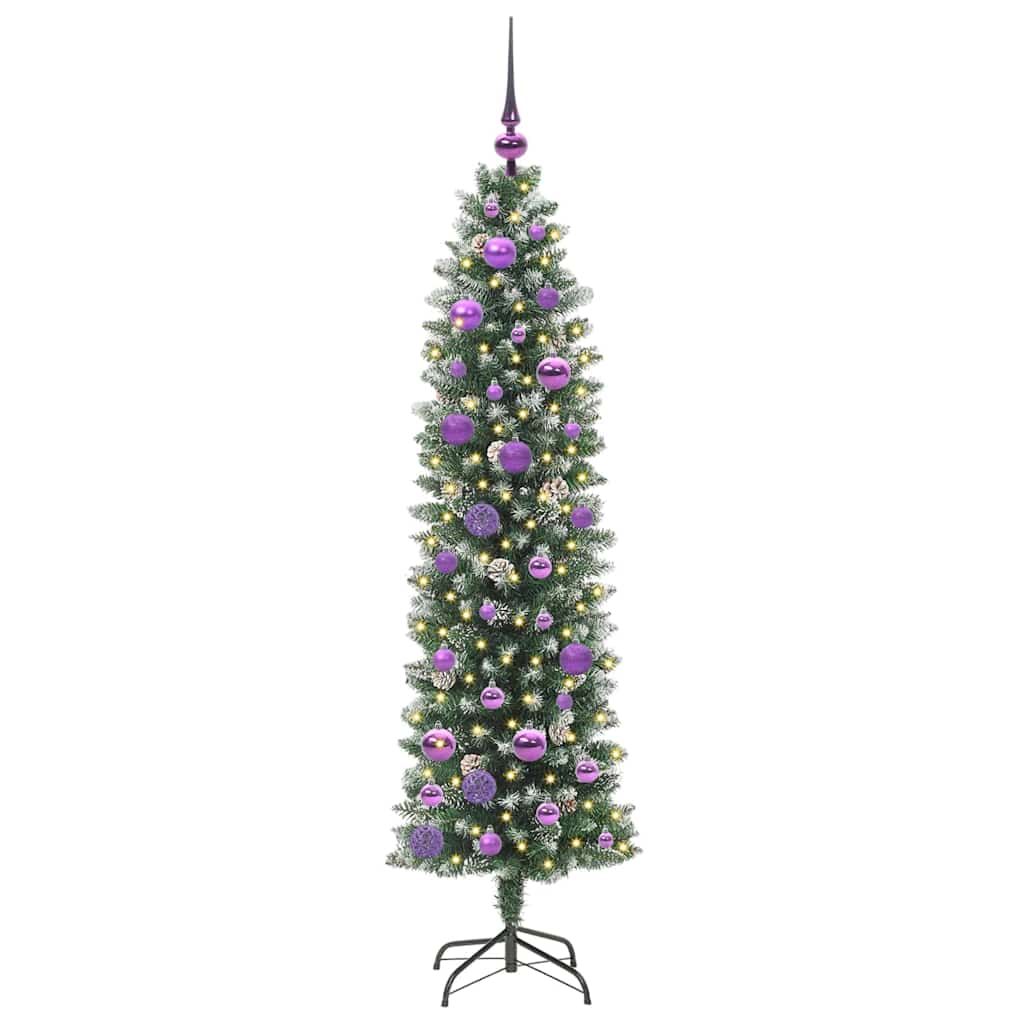 vidaXL Artificial Slim Christmas Tree Green and White 150 cm 3