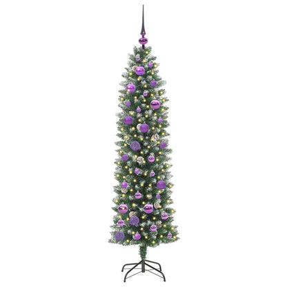 vidaXL Artificial Slim Christmas Tree Green and White 150 cm 3