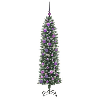 vidaXL Artificial Slim Christmas Tree Green and White 150 cm 4