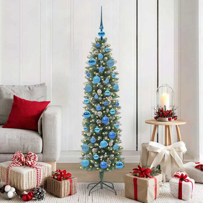 vidaXL Artificial Slim Christmas Tree Green and White 150 cm 1