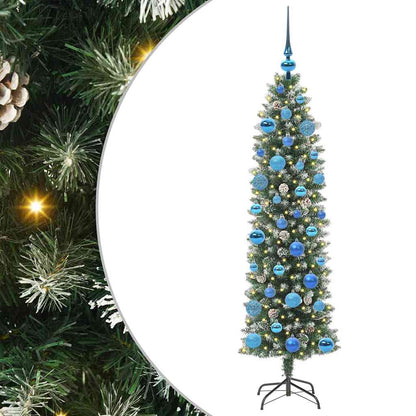 vidaXL Artificial Slim Christmas Tree Green and White 150 cm 2