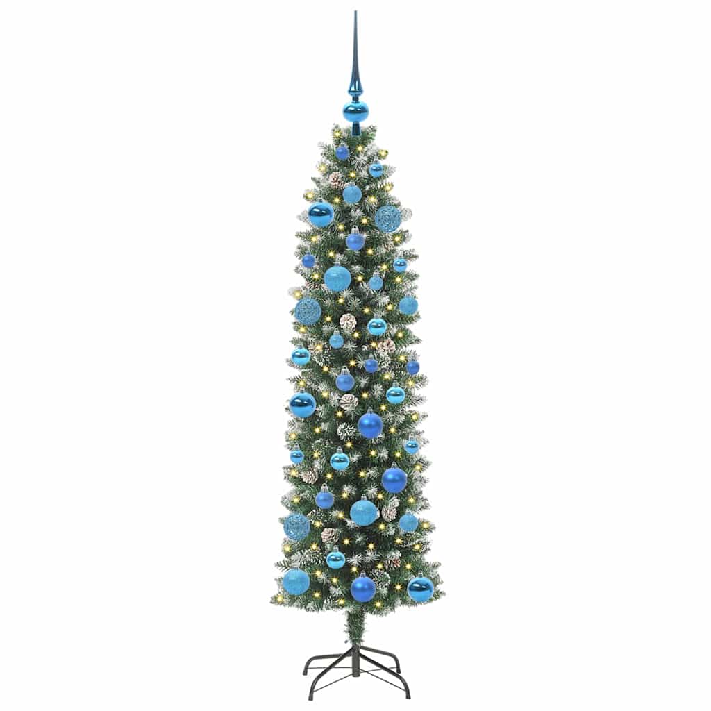 vidaXL Artificial Slim Christmas Tree Green and White 150 cm 3