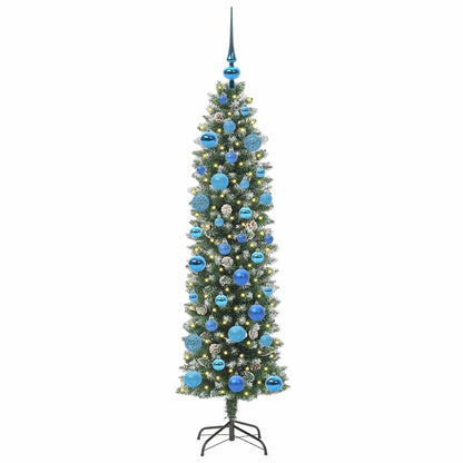 vidaXL Artificial Slim Christmas Tree Green and White 150 cm 3