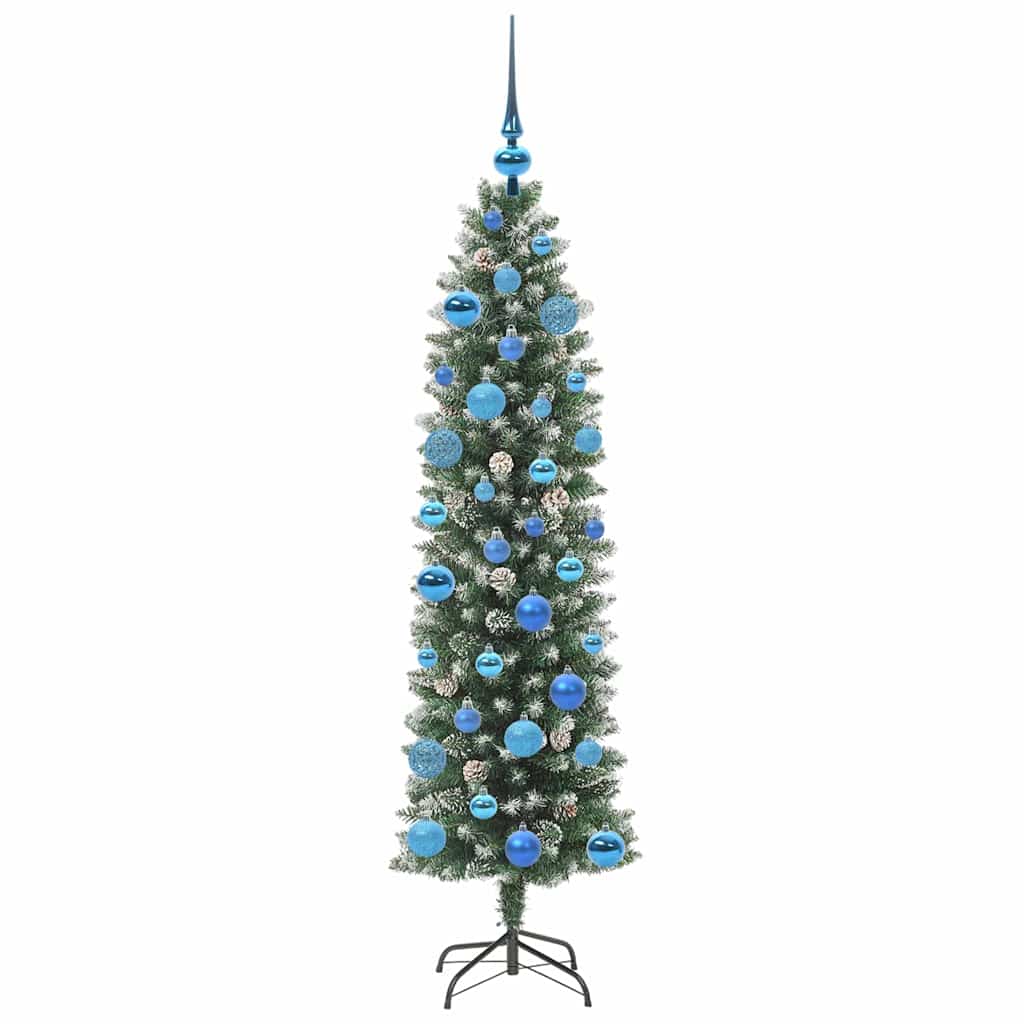 vidaXL Artificial Slim Christmas Tree Green and White 150 cm 4