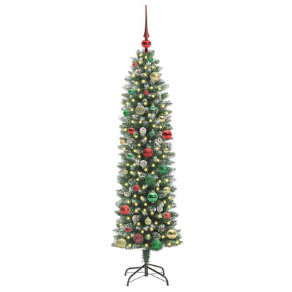 vidaXL Artificial Slim Christmas Tree Green and White 150 cm 3