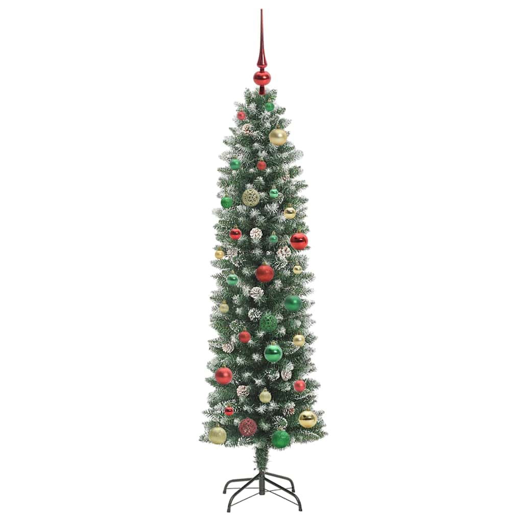 vidaXL Artificial Slim Christmas Tree Green and White 150 cm 6
