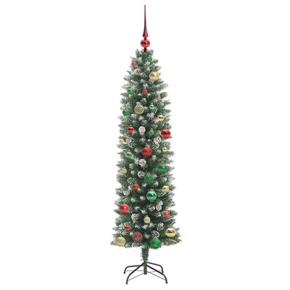 vidaXL Artificial Slim Christmas Tree Green and White 150 cm 6
