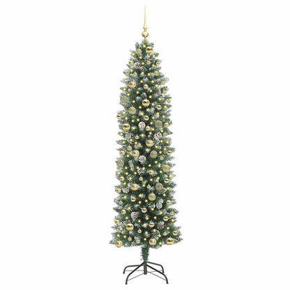 vidaXL Artificial Slim Christmas Tree Green and White 210 cm 3