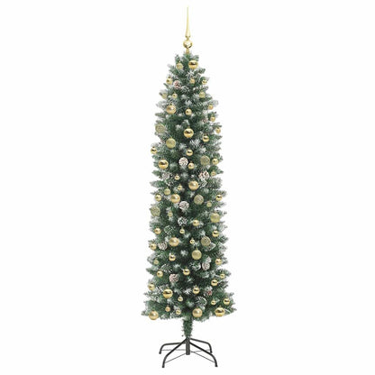 vidaXL Artificial Slim Christmas Tree Green and White 210 cm 4