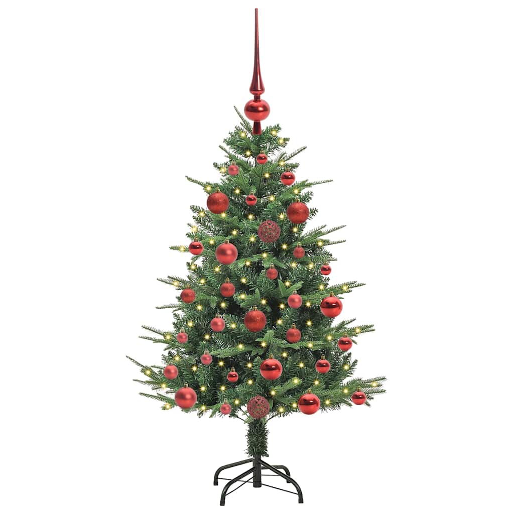 Artificial Pre-lit Christmas Tree with Ball Set 120 cm Green Width 120 cm with 150 LEDs &61 red balls