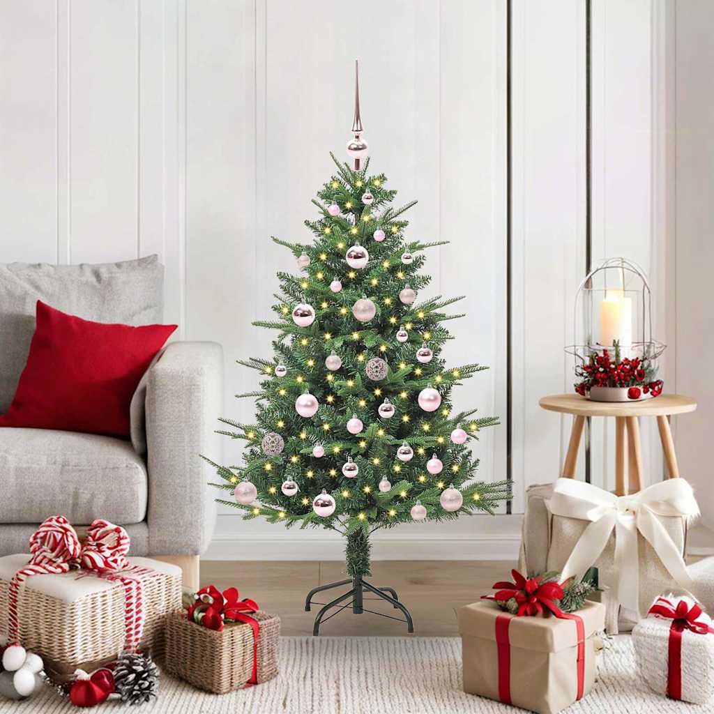 Artificial Pre-lit Christmas Tree with Ball Set 120 cm Green Width 120 cm with 150 LEDs &61 pink balls