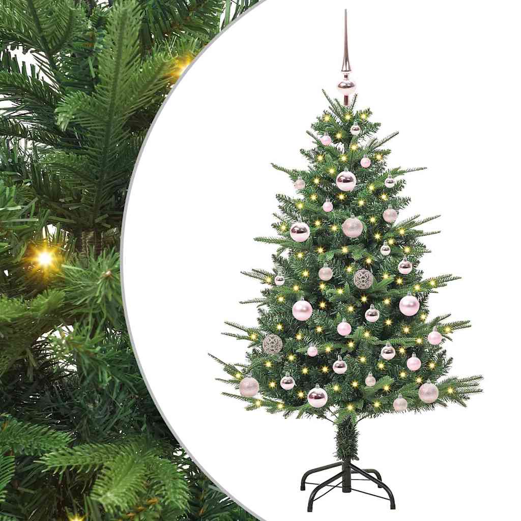 Artificial Pre-lit Christmas Tree with Ball Set 120 cm Green Width 120 cm with 150 LEDs &61 pink balls