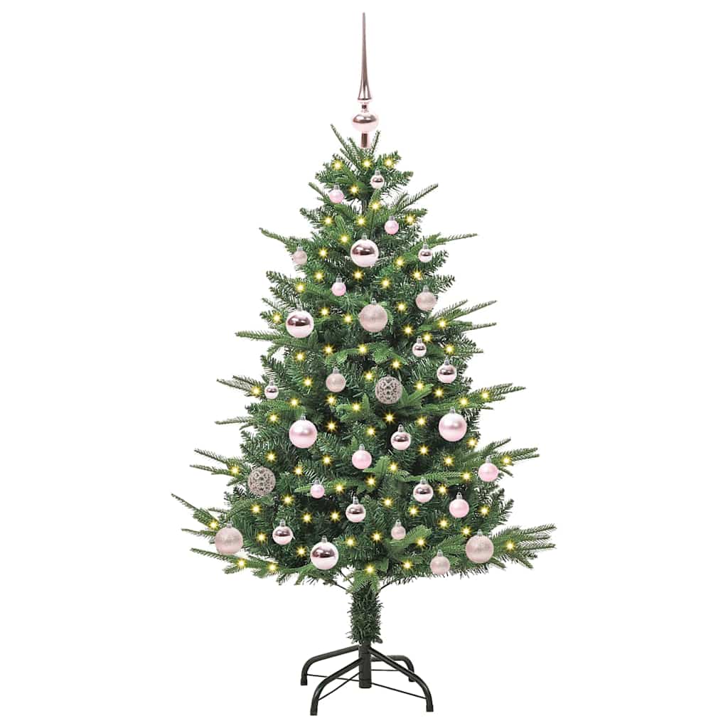Artificial Pre-lit Christmas Tree with Ball Set 120 cm Green Width 120 cm with 150 LEDs &61 pink balls