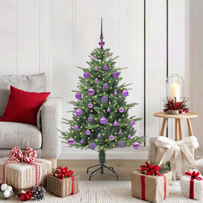 Artificial Pre-lit Christmas Tree with Ball Set 120 cm Green Width 120 cm with 150 LEDs &61 lilac balls