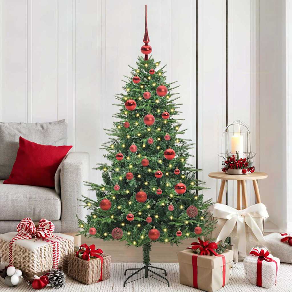 Artificial Pre-lit Christmas Tree with Ball Set 150 cm Green with 150 LEDs &61 red balls