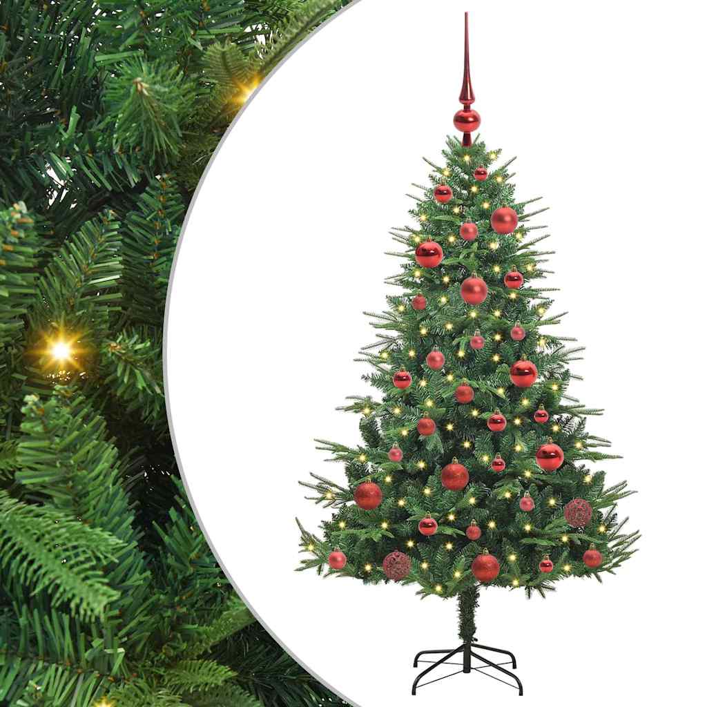 Artificial Pre-lit Christmas Tree with Ball Set 150 cm Green with 150 LEDs &61 red balls