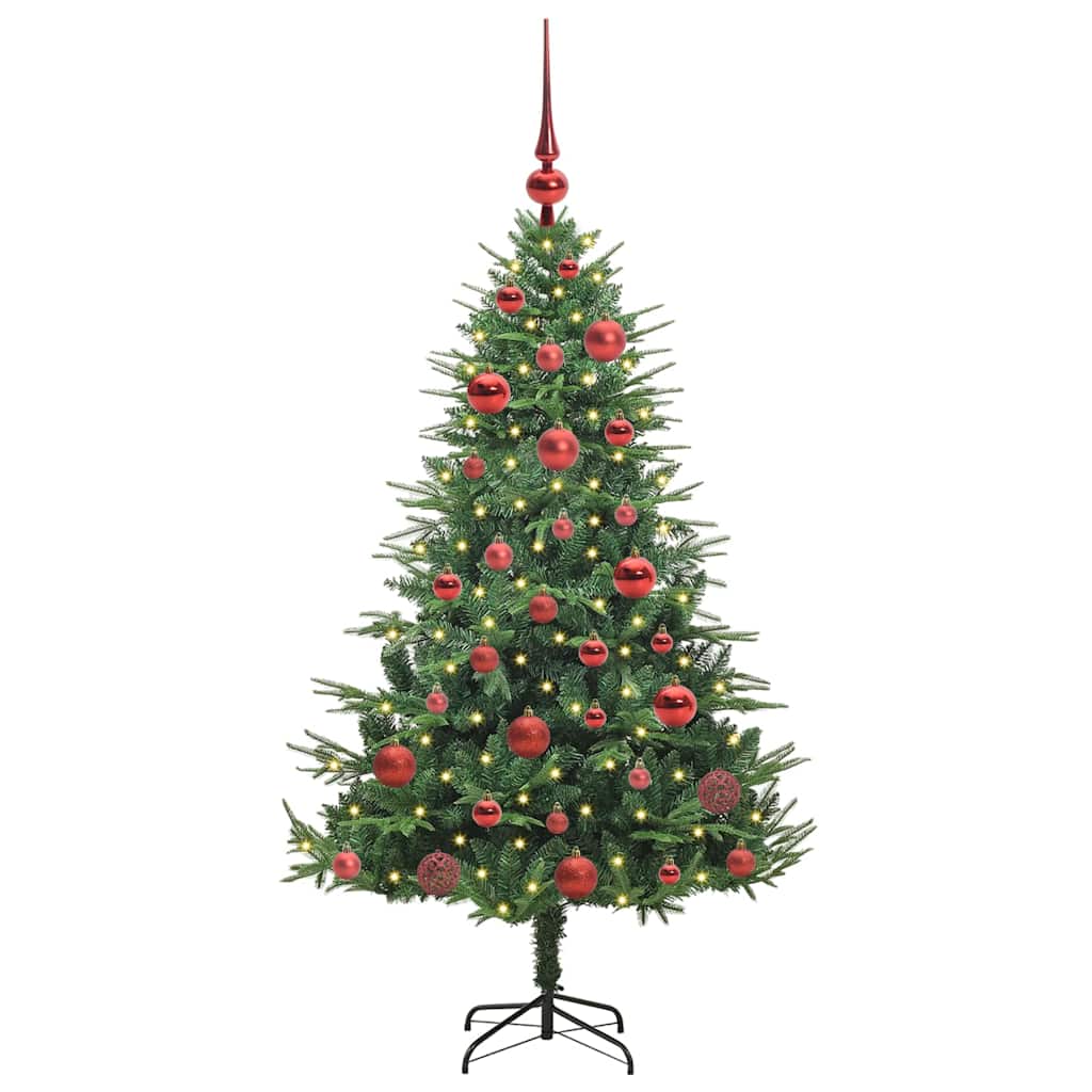 Artificial Pre-lit Christmas Tree with Ball Set 150 cm Green with 150 LEDs &61 red balls