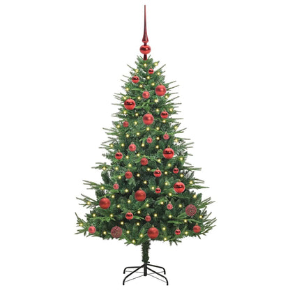 Artificial Pre-lit Christmas Tree with Ball Set 150 cm Green with 150 LEDs &61 red balls