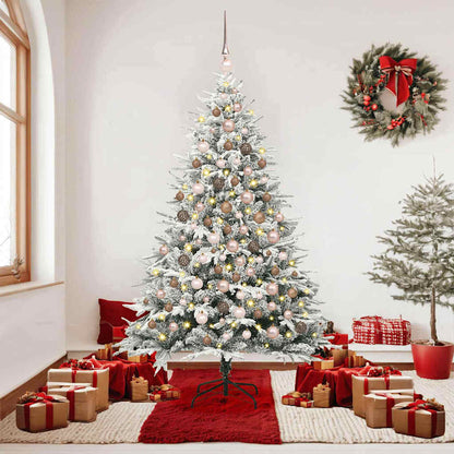 Artificial Pre-lit Christmas Tree with Ball Set Green 180 cm Green and White with 300 LEDs &120 rose gold balls