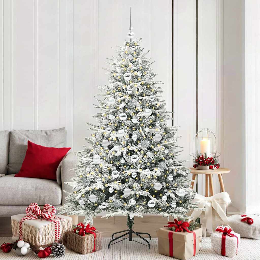 Artificial Pre-lit Christmas Tree with Ball Set Green 180 cm Green and White with 300 LEDs &120 silver balls