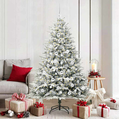 Artificial Pre-lit Christmas Tree with Ball Set Green 180 cm Green and White with 300 LEDs &120 silver balls