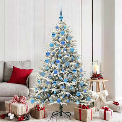 Artificial Pre-lit Christmas Tree with Ball Set Green 180 cm Green and White with 300 LEDs &120 blue balls