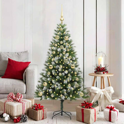 Artificial Hinged Christmas Tree with Flocked Snow 150 LEDs 150 cm with LEDs&gold balls