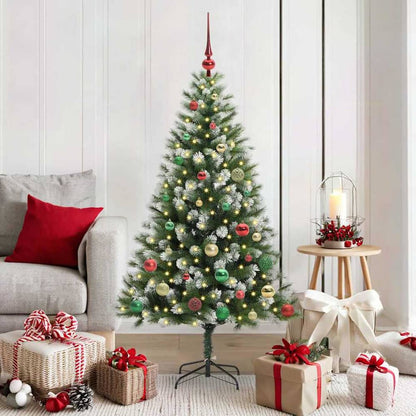 Artificial Hinged Christmas Tree with Flocked Snow 150 LEDs 150 cm with LEDs&multicolour balls