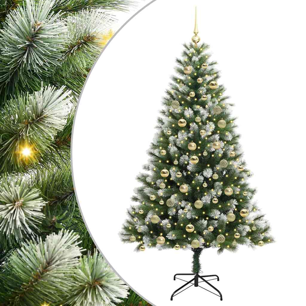 vidaXL Artificial Hinged Christmas Tree with Flocked Snow 300 LEDs 2