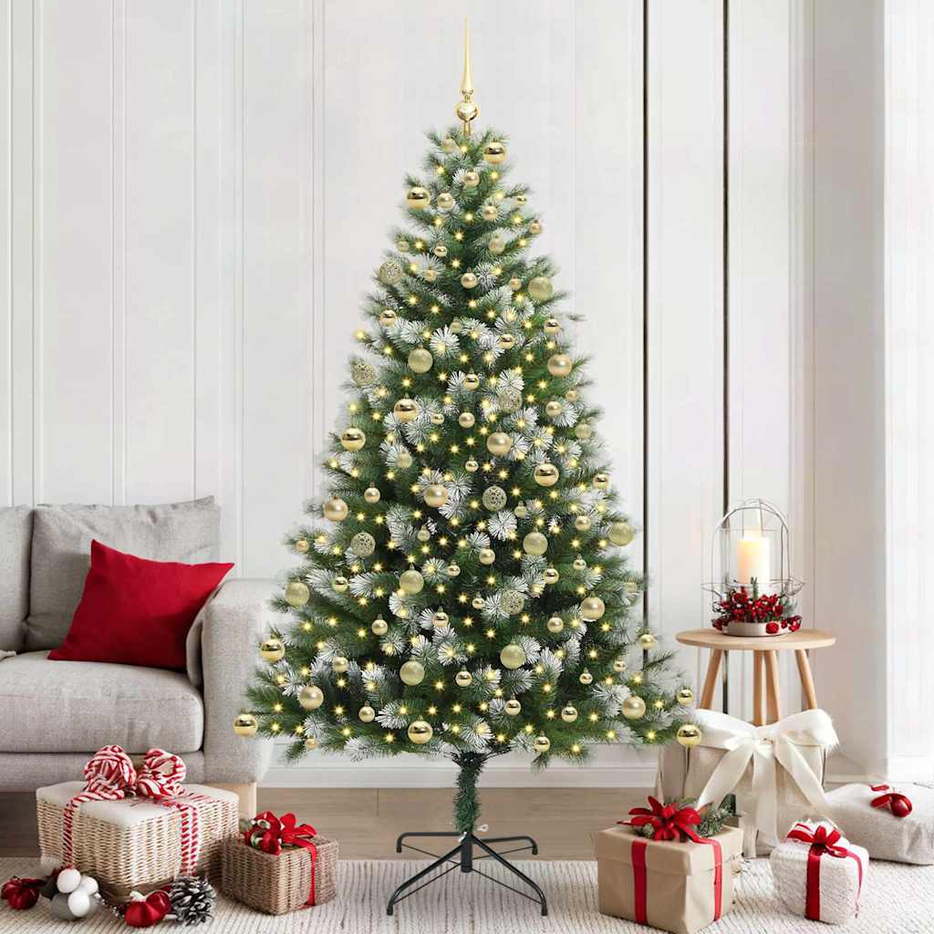 vidaXL Artificial Hinged Christmas Tree with Flocked Snow 300 LEDs 1