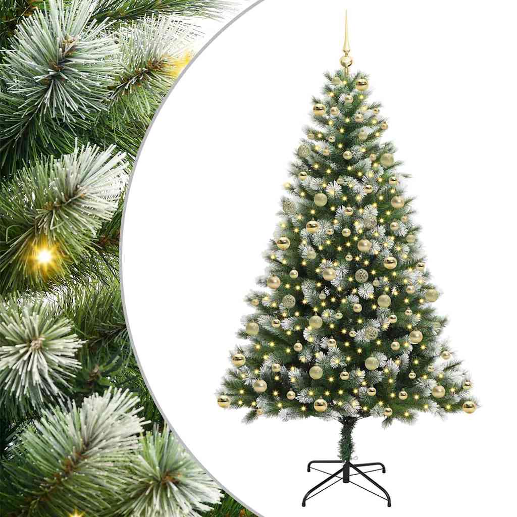 vidaXL Artificial Hinged Christmas Tree with Flocked Snow 300 LEDs 2