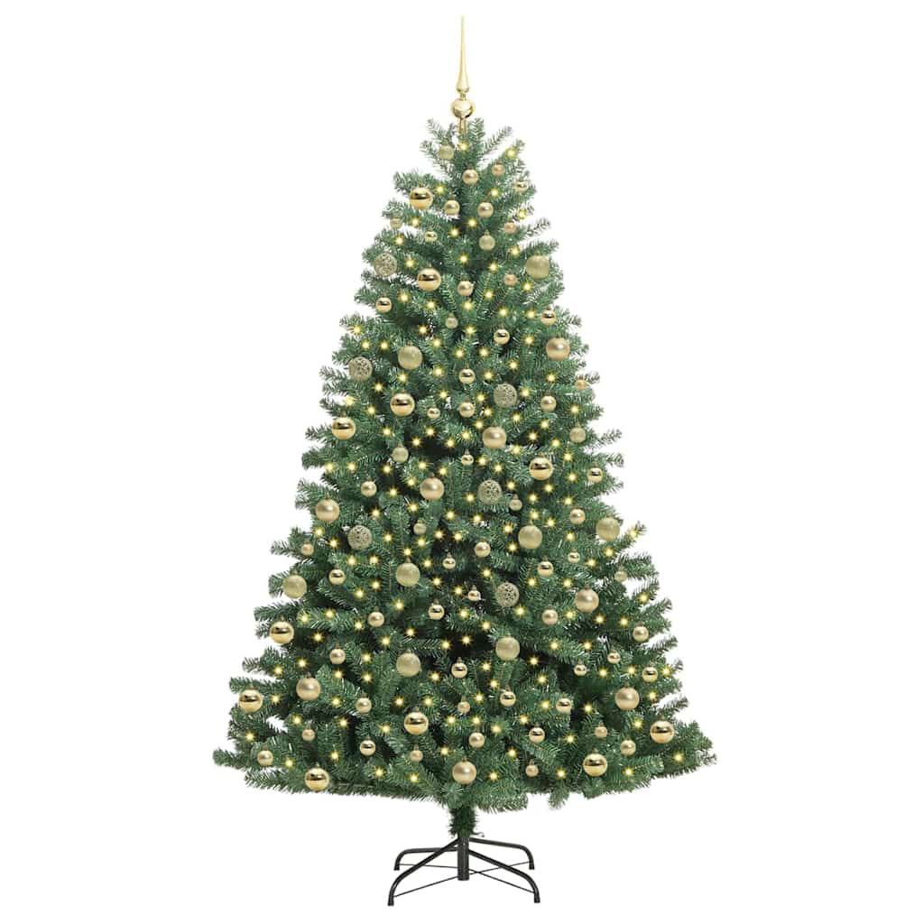 vidaXL Artificial Hinged Christmas Tree Green 210 cm PVC and Metal 4