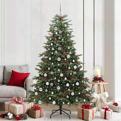 Artificial Christmas Tree with 300 LEDs with Stand Green 210 cm with LEDs &pink balls