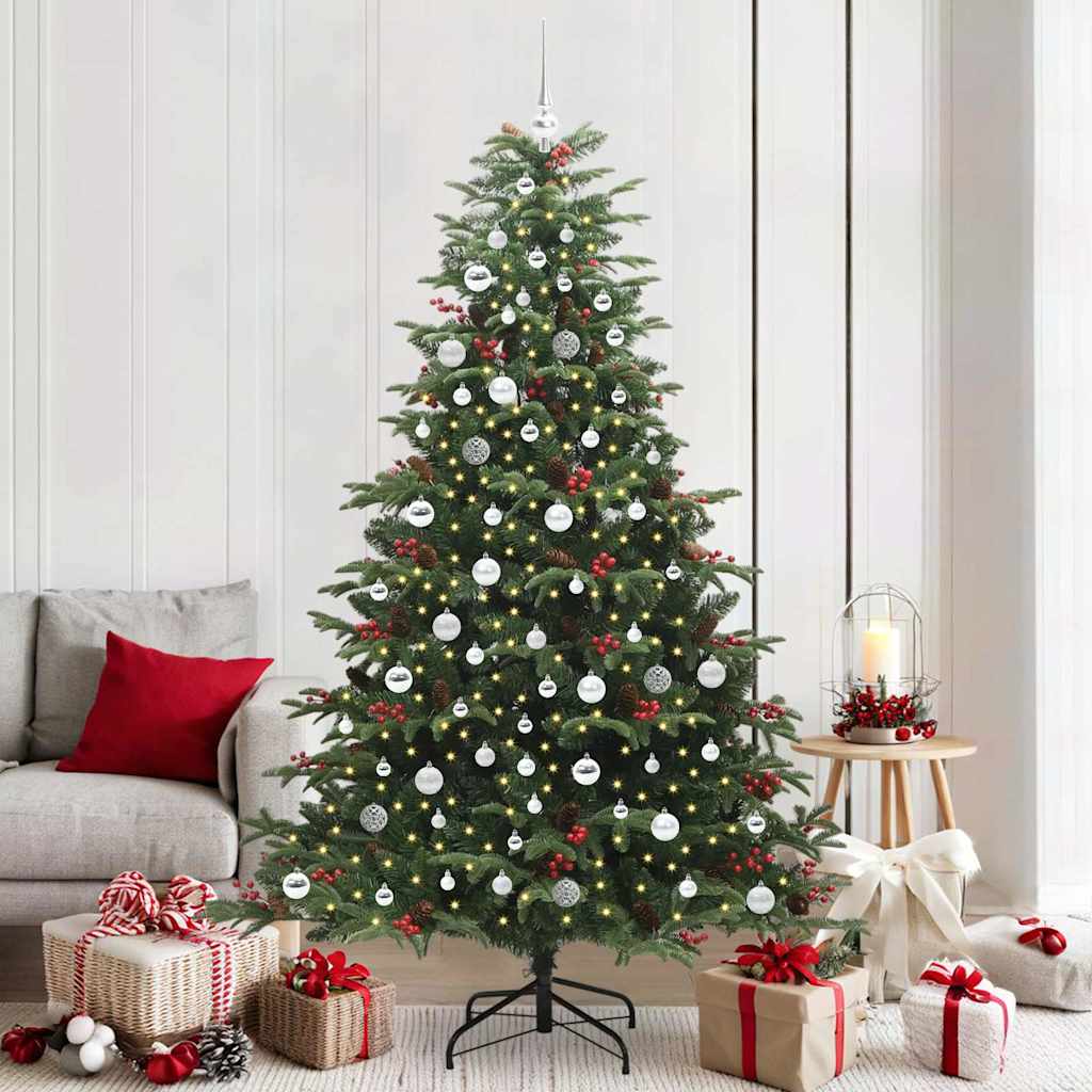 Artificial Christmas Tree with 300 LEDs with Stand Green 210 cm with LEDs &silver balls