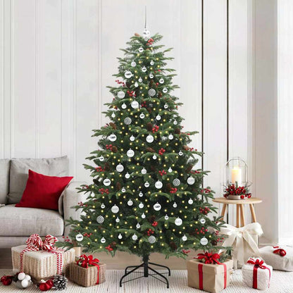 Artificial Christmas Tree with 300 LEDs with Stand Green 210 cm with LEDs &silver balls