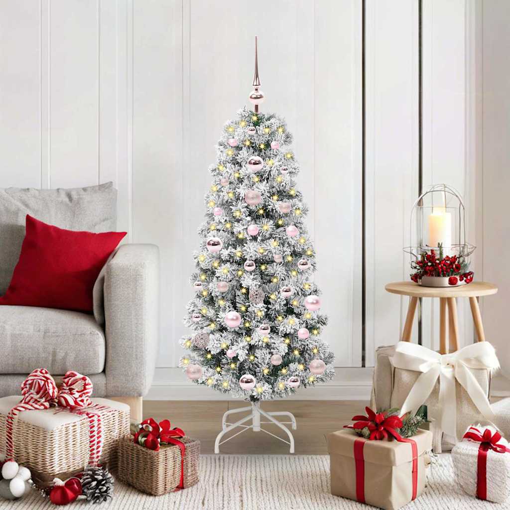 vidaXL Artificial Hinged Christmas Tree Green and White 120 cm 1