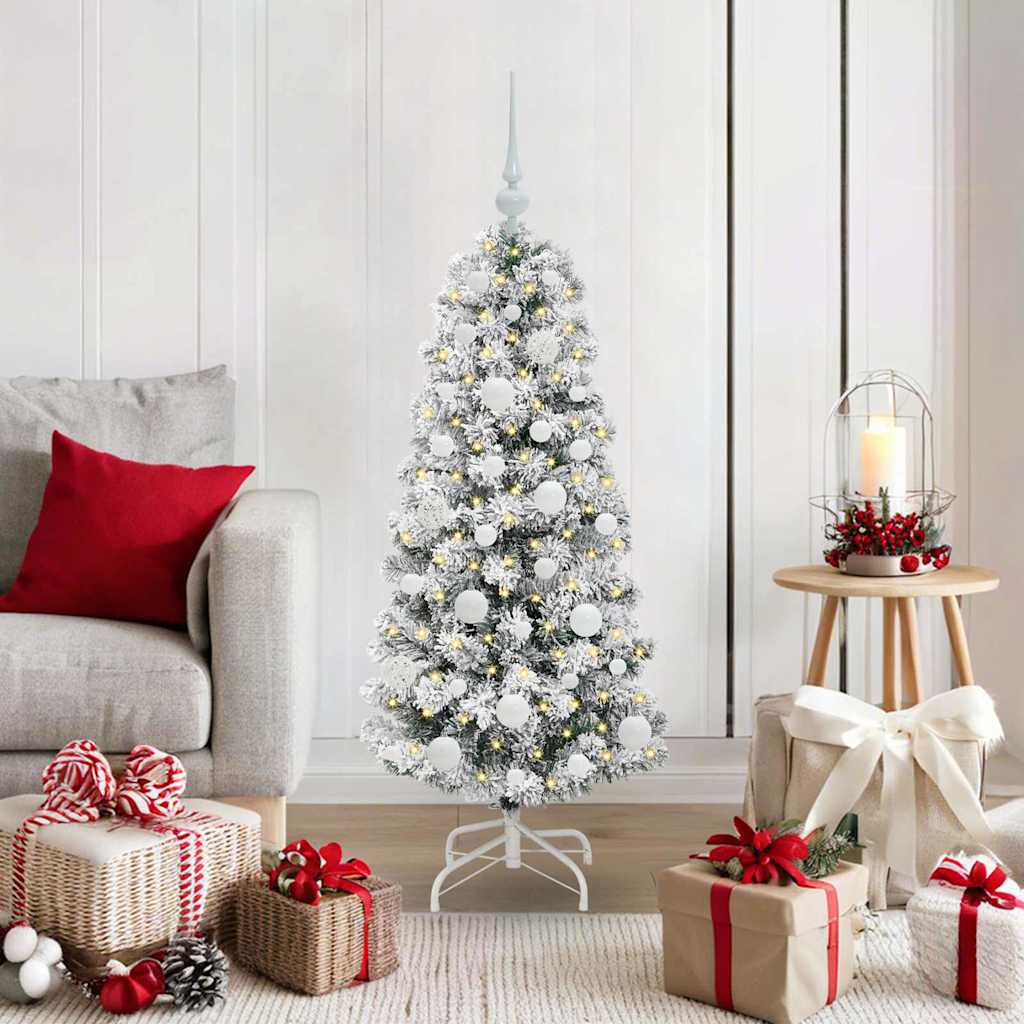 vidaXL Artificial Hinged Christmas Tree Green and White 120 cm 1