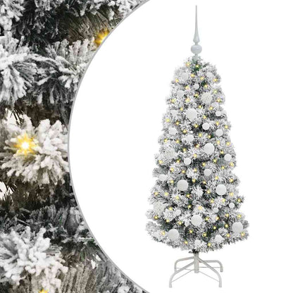 vidaXL Artificial Hinged Christmas Tree Green and White 120 cm 2
